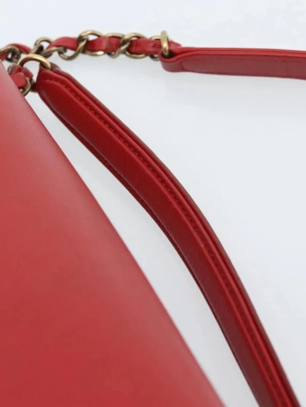 CHANEL Chain Shoulder Bag Calf Skin Red CC Auth ka4671M